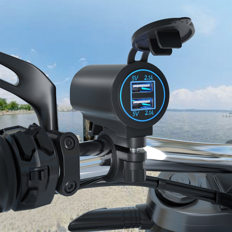 ZH-526I1 Car / Motorcycle 4.2A Dual USB Port Car Charger(Blue Light) by buy2fix