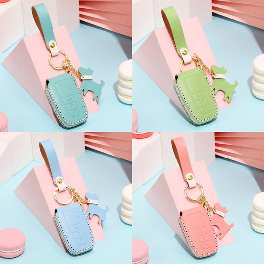 Hallmo Car Female Style Cowhide Leather Key Protective Cover for Toyota(Grass Green) by Hallmo