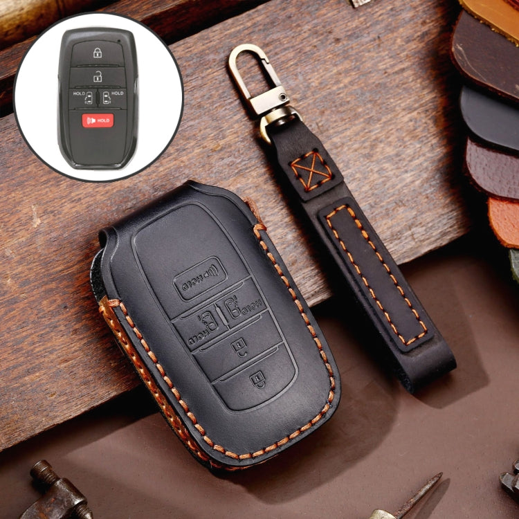 Hallmo Car Genuine Leather Key Protective Cover for Toyota Sienna 5-button(Black) - Car Key Cases by Hallmo | Online Shopping UK | buy2fix