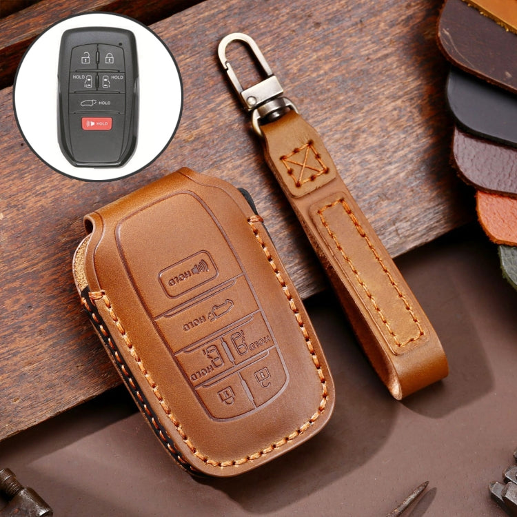 Hallmo Car Genuine Leather Key Protective Cover for Toyota Sienna 6-button(Brown) - Car Key Cases by Hallmo | Online Shopping UK | buy2fix
