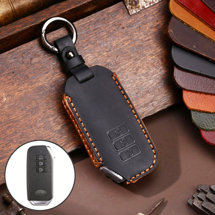 Hallmo Car Cowhide Leather Key Protective Cover for KIA(Black) - Car Key Cases by Hallmo | Online Shopping UK | buy2fix