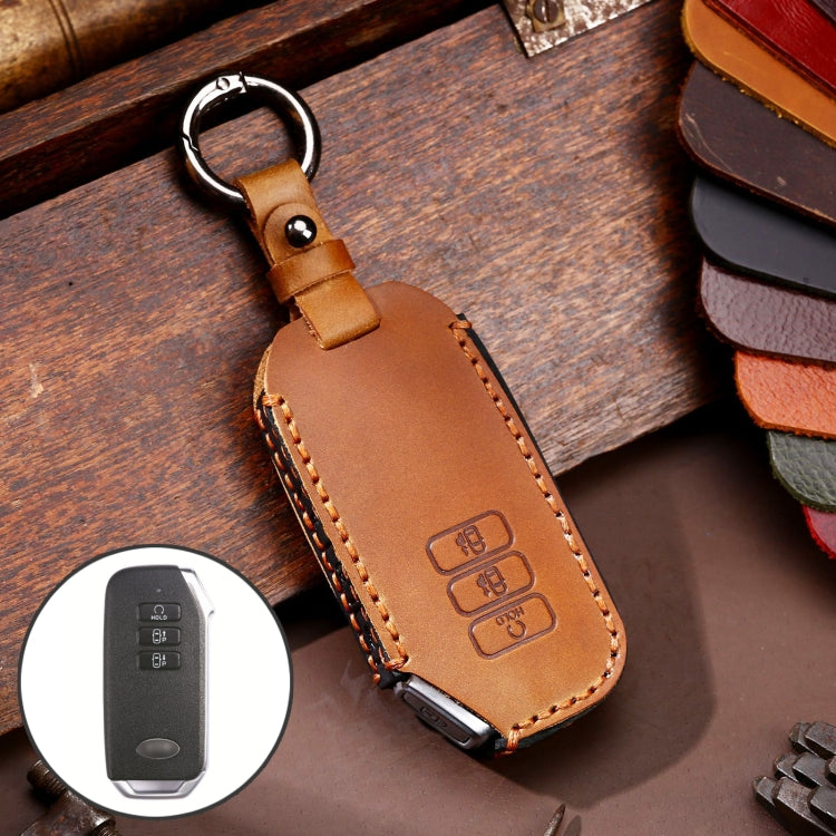 Hallmo Car Cowhide Leather Key Protective Cover for KIA(Brown) - Car Key Cases by Hallmo | Online Shopping UK | buy2fix