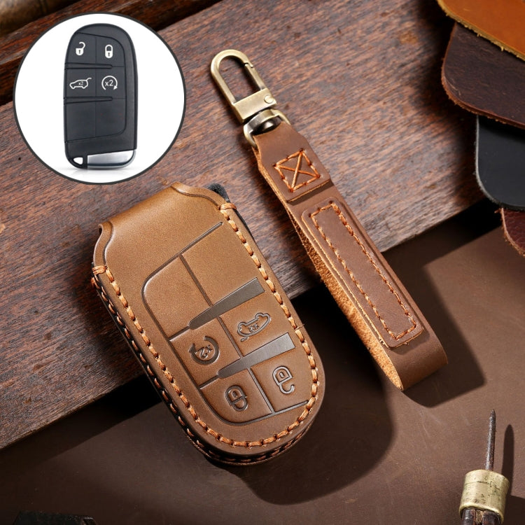 Hallmo Car Genuine Leather Key Protective Cover for Jeep Compass 4-button(Brown) - Car Key Cases by Hallmo | Online Shopping UK | buy2fix