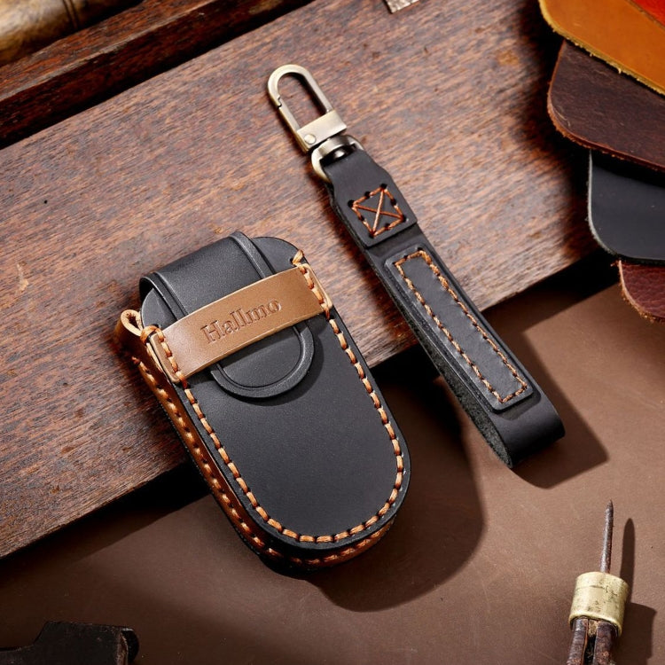 Hallmo Car Genuine Leather Key Protective Cover for Jeep Compass 5-button(Black) - Car Key Cases by Hallmo | Online Shopping UK | buy2fix