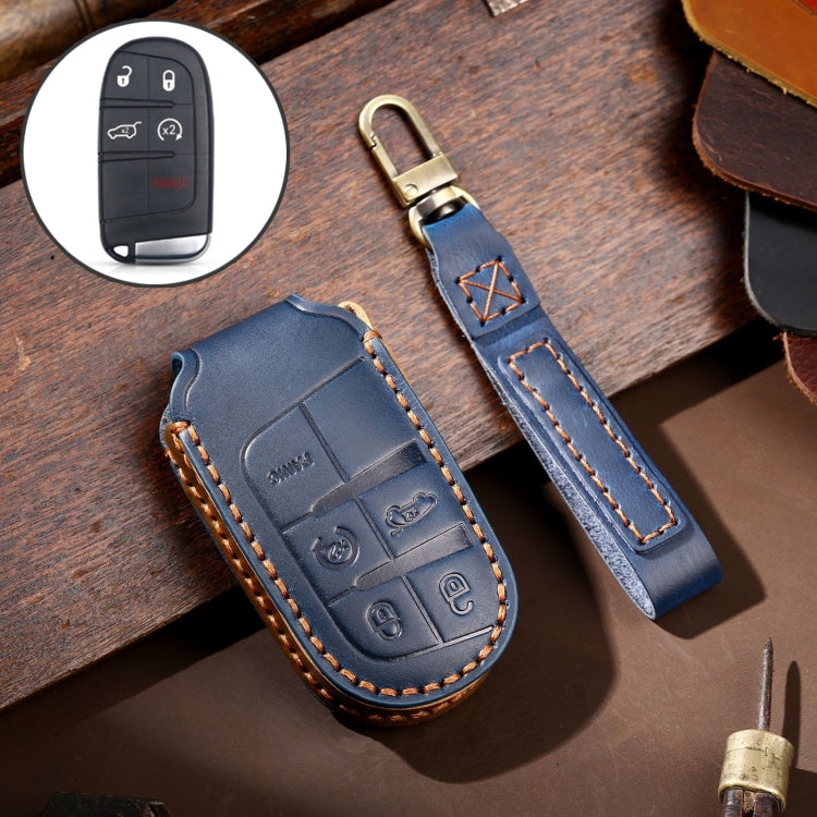 Hallmo Car Genuine Leather Key Protective Cover for Jeep Compass 5-button(Blue) - Car Key Cases by Hallmo | Online Shopping UK | buy2fix