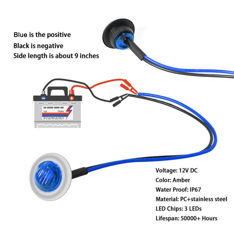 10 PCS MK-118 3/4 inch Metal Frame Car / Truck 3LEDs Side Marker Indicator Lights Bulb Lamp (Blue Light) - Clearance Lights by buy2fix | Online Shopping UK | buy2fix