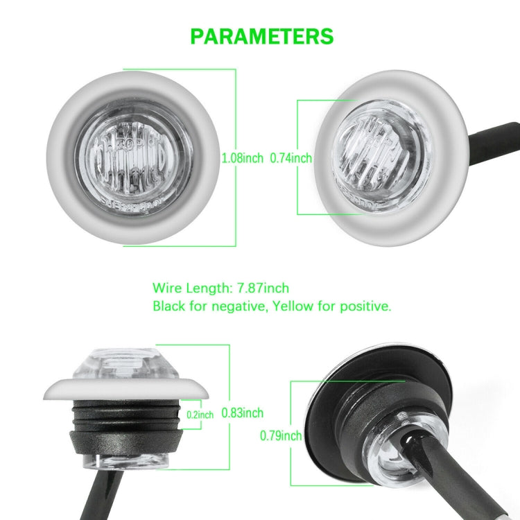 10 PCS MK-118 3/4 inch Metal Frame Car / Truck 3LEDs Side Marker Indicator Lights Bulb Lamp (White Light) - Clearance Lights by buy2fix | Online Shopping UK | buy2fix