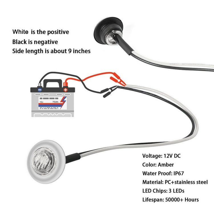 10 PCS MK-118 3/4 inch Metal Frame Car / Truck 3LEDs Side Marker Indicator Lights Bulb Lamp (White Light) - Clearance Lights by buy2fix | Online Shopping UK | buy2fix