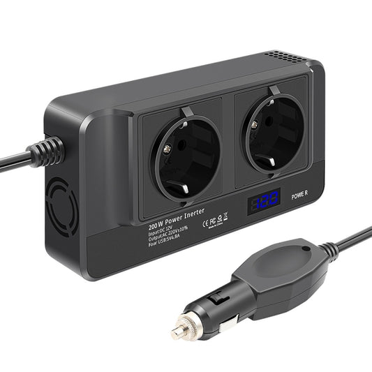 DC12V 200W AC220V Car Smart Multi-functional Digital Display Inverter, EU Plug by buy2fix