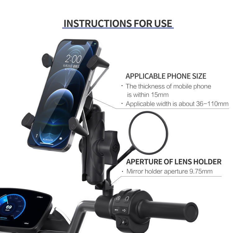 ZH-1558B1 Motorcycle Rear Mirror X-shape Aluminum Alloy Phone Holder - Holder by buy2fix | Online Shopping UK | buy2fix