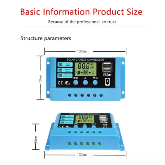 30A Solar Charge Controller 12V / 24V Lithium Lead-Acid Battery Charge Discharge PV Controller - Voltage Stabilizer by buy2fix | Online Shopping UK | buy2fix