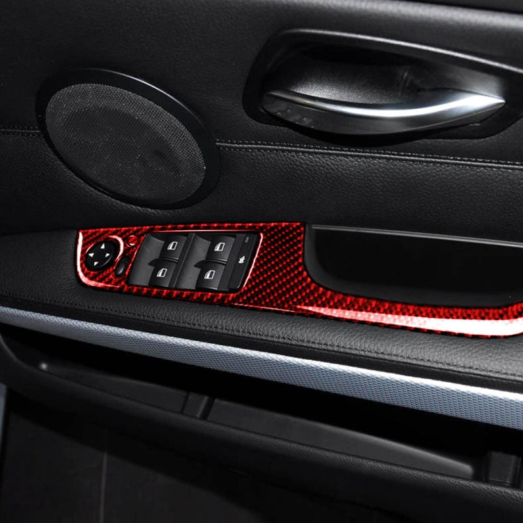 5 PCS Set For BMW 3 Series E90 Carbon Fiber Car Right Drive Window Lift Panel Decorative Sticker, Diameter: 35.8cm (Red) by buy2fix