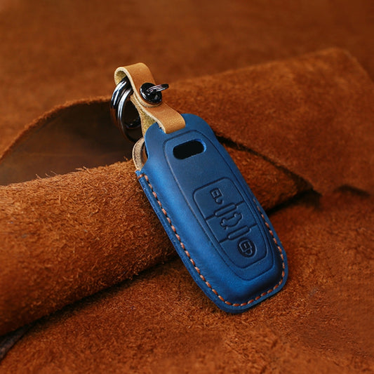 For Audi Series Car Cowhide Leather Key Protective Cover Key Case, B Version 2011-2018 (Blue) by buy2fix