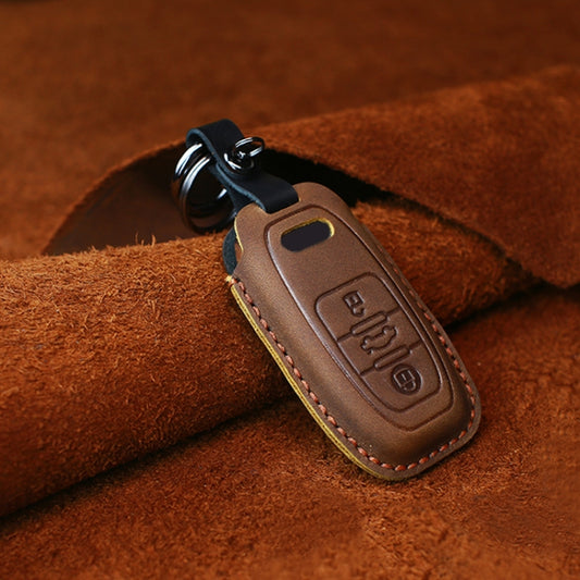 For Audi Series Car Cowhide Leather Key Protective Cover Key Case, B Version 2011-2018 (Brown) by buy2fix