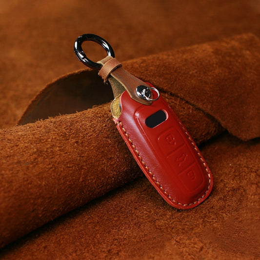 For Audi Series Car Cowhide Leather Key Protective Cover Key Case, C Version 2018 and Above (Red) by buy2fix