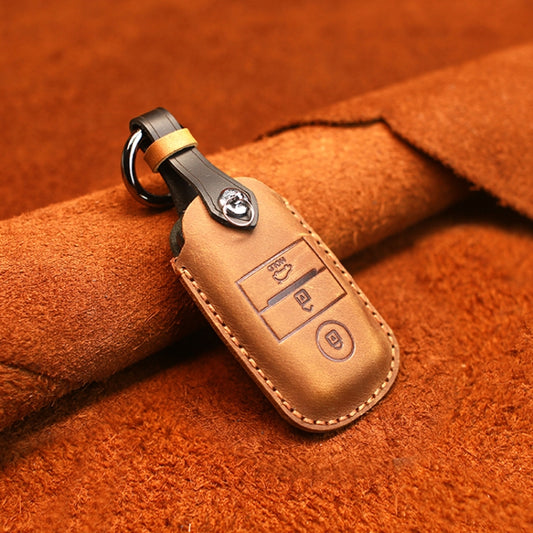 For Kia Old Style Car Cowhide Leather Key Protective Cover Key Case (Brown) by buy2fix