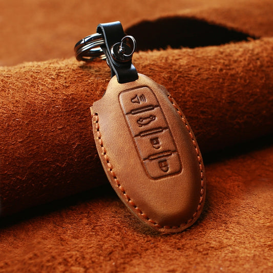 For Nissan Car Cowhide Leather Key Protective Cover Key Case, Four Keys Version (Brown) by buy2fix