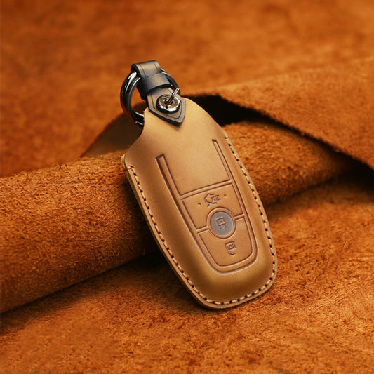 For Ford Car Cowhide Leather Key Protective Cover Key Case, Three Keys Version (Brown) - Car Key Cases by buy2fix | Online Shopping UK | buy2fix