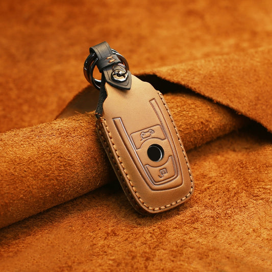 For BMW Old Style Car Cowhide Leather Key Protective Cover Key Case, Two Keys Version (Brown) by buy2fix