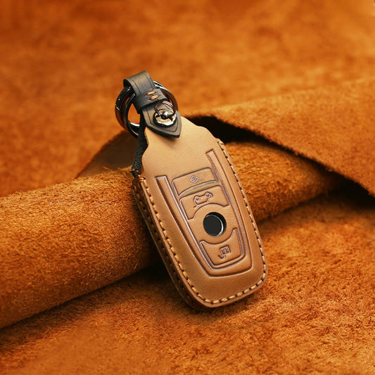 For BMW Old Style Car Cowhide Leather Key Protective Cover Key Case, Three Keys Version (Brown) by buy2fix