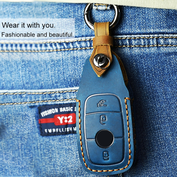 For Mercedes-Benz New Style Car Cowhide Leather Key Protective Cover Key Case (Blue) by buy2fix