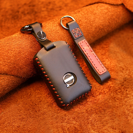 For Volvo Single Slit Style Car Cowhide Leather Key Protective Cover Key Case (Black) - Car Key Cases by buy2fix | Online Shopping UK | buy2fix