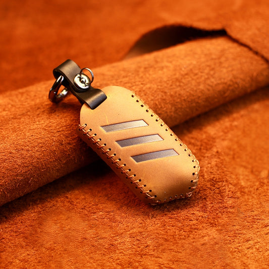 For Kia Car Cowhide Leather Key Protective Cover Key Case, Round Version (Brown) by buy2fix