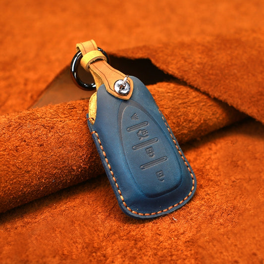 For Chevrolet Car Cowhide Leather Key Protective Cover Key Case, Four Keys Version (Blue) by buy2fix