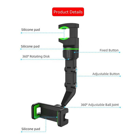 1st Generation Multifunctional Car Rearview Mirror Rear Seat Mobile Phone Holder (Green) by buy2fix