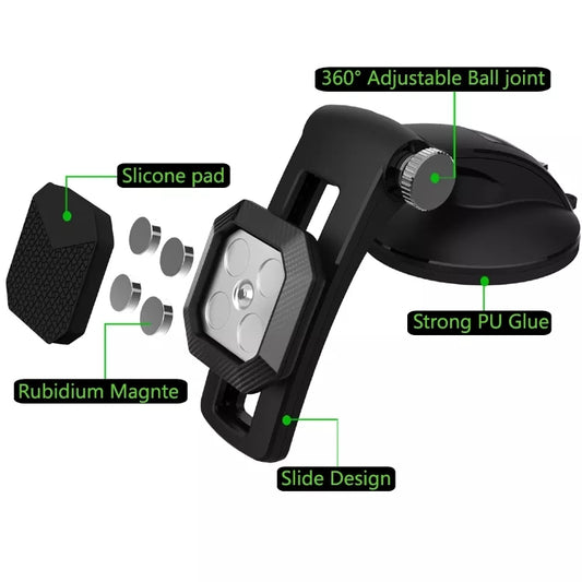 Multifunctional Car Center Console Dashboard Suction Cup Magnetic Phone Holder (Black) by buy2fix