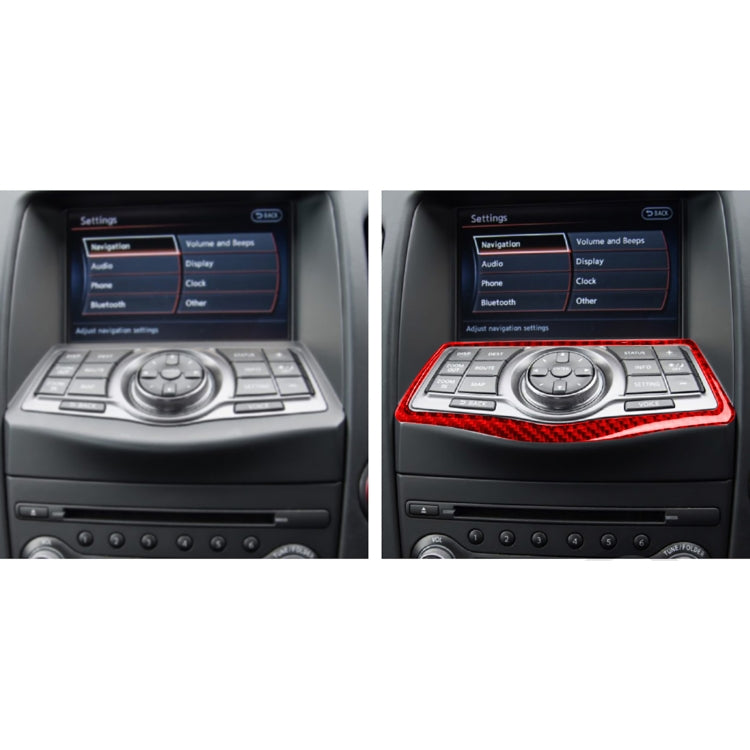 Car Carbon Fiber Multimedia Navigation Button Panel Decorative Sticker for Nissan 370Z / Z34 2009-, Left and Right Drive Universal (Red) by buy2fix