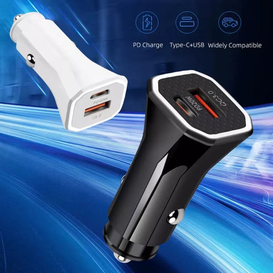 PD + QC3.0 Car 2 in 1 Square Fast Charger Car Cigarette Lighter (White) by buy2fix