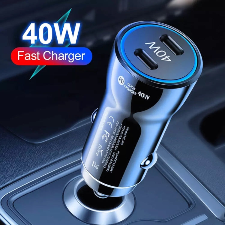 40W Dual PD Car 2 in 1 Fast Charger Car Cigarette Lighter (White) by buy2fix