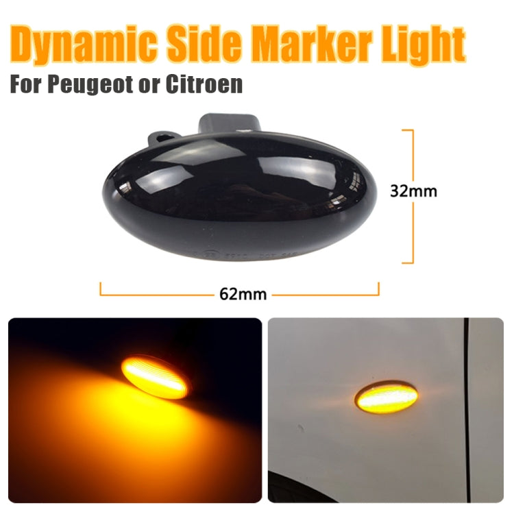 2pcs For Peugeot 1007 Car Dynamic LED Fender Side Light 817300H010 (Transparent Black) - Arrow Turn Lights by buy2fix | Online Shopping UK | buy2fix