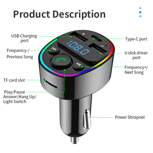 Car Bluetooth MP3 Player Audio FM Transmitter with Ambient Light - Bluetooth Car Kits by buy2fix | Online Shopping UK | buy2fix