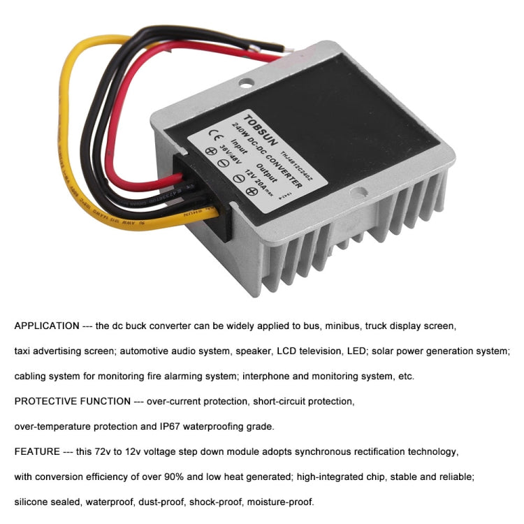 36V 48V to 12V 20A Step Down Converter Voltage Reducer for Golf Cart - Voltage Stabilizer by buy2fix | Online Shopping UK | buy2fix