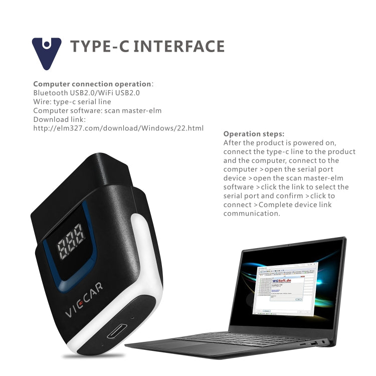 Viecar VP003 Car Mini OBD + USB / Type-C Interface Fault Detector V2.2 Bluetooth Diagnostic Tool - Code Readers & Scan Tools by buy2fix | Online Shopping UK | buy2fix