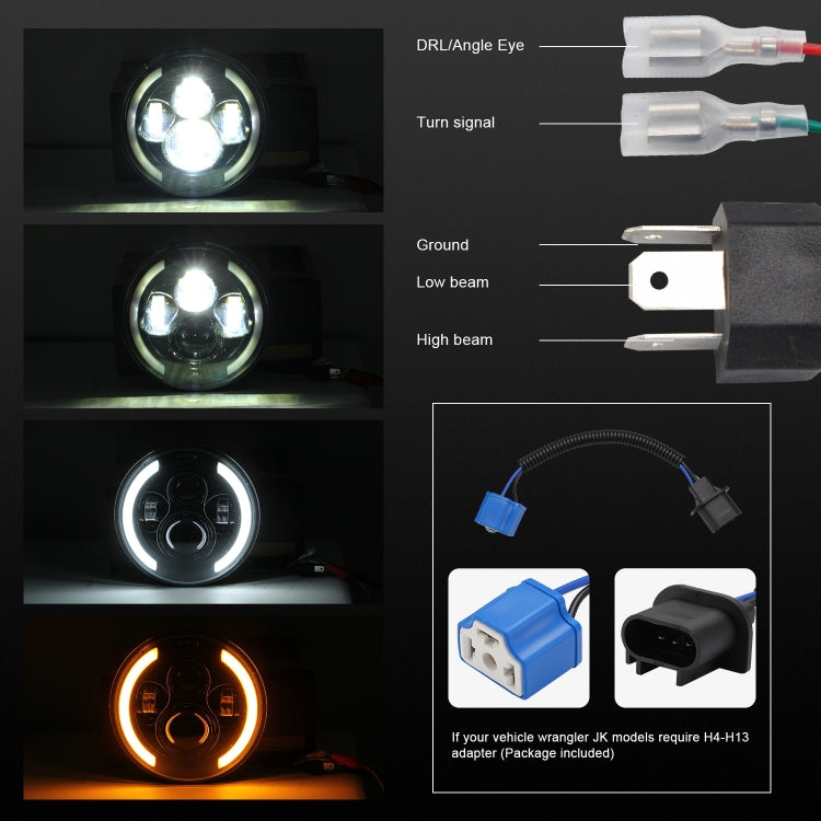 7 inch H4 / H13 DC 9V-30V 3000LM 3000K-6000K 25W Car Round Shape LED Headlight Lamps for Jeep Wrangler, with Angel Eye(White Light) - Work Lights by buy2fix | Online Shopping UK | buy2fix