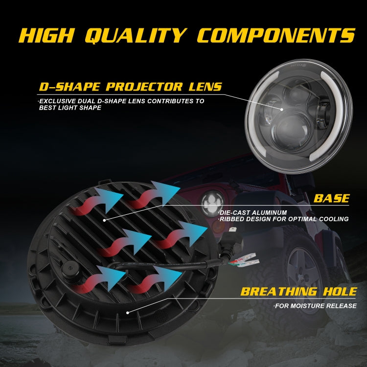 7 inch H4 / H13 DC 9V-30V 3000LM 3000K-6000K 25W Car Round Shape LED Headlight Lamps for Jeep Wrangler, with Angel Eye(White Light) - Work Lights by buy2fix | Online Shopping UK | buy2fix