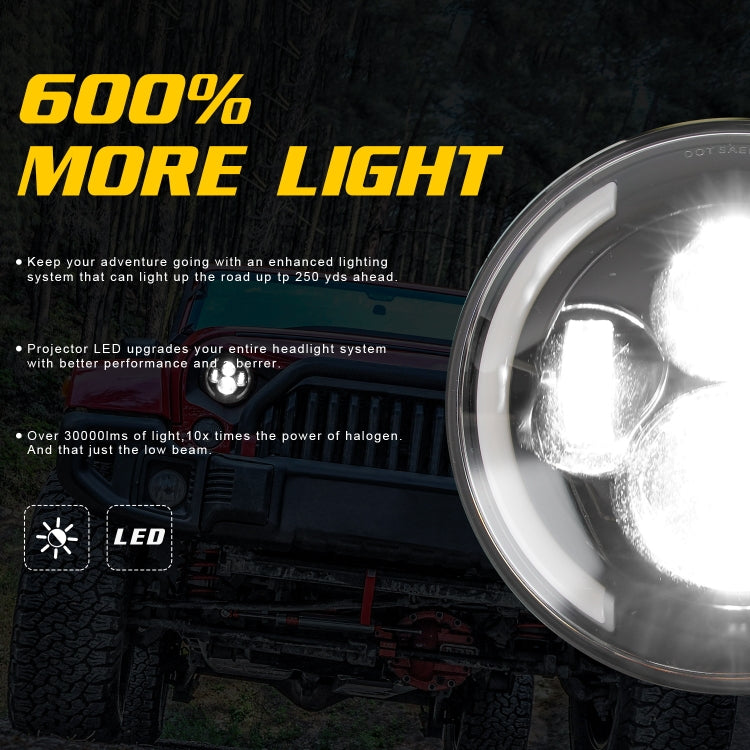 7 inch H4 / H13 DC 9V-30V 3000LM 3000K-6000K 25W Car Round Shape LED Headlight Lamps for Jeep Wrangler, with Angel Eye(White Light) - Work Lights by buy2fix | Online Shopping UK | buy2fix