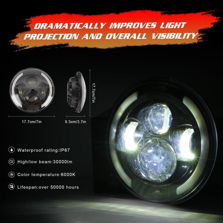 7 inch H4 / H13 DC 9V-30V 3000LM 3000K-6000K 25W Car Round Shape LED Headlight Lamps for Jeep Wrangler, with Angel Eye(White Light) - Work Lights by buy2fix | Online Shopping UK | buy2fix