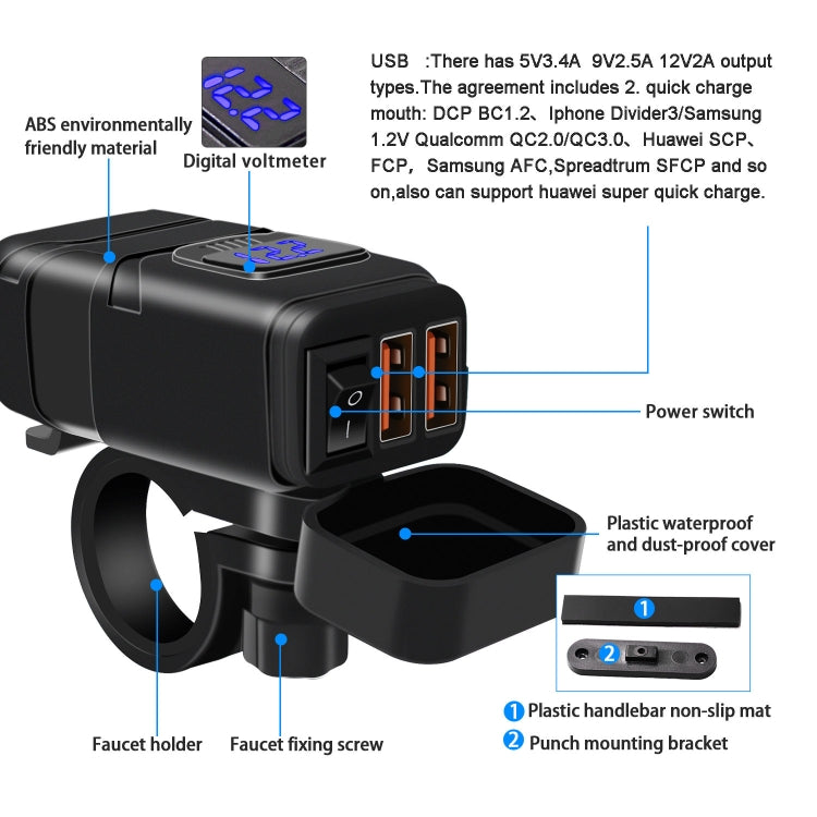 Universal Car Super Quick Dual Port USB Charger Power Outlet Adapter with LED Digital Voltmeter(Blue Light) - DIY Modified Charger by buy2fix | Online Shopping UK | buy2fix