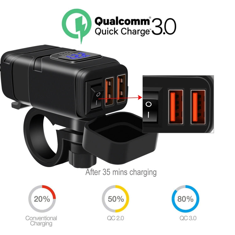 Universal Car Super Quick Dual Port USB Charger Power Outlet Adapter with LED Digital Voltmeter(Blue Light) - DIY Modified Charger by buy2fix | Online Shopping UK | buy2fix