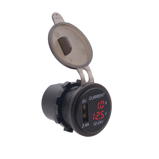 Universal Car Single Port USB Charger Power Outlet Adapter 2.4A 5V IP66 with LED Digital Voltmeter + Ammeter + 60cm Cable(Red Light) by buy2fix