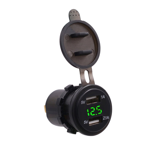 Universal Car Dual Port USB Charger Power Outlet Adapter 3.1A 5V IP66 with LED Digital Voltmeter + 60cm Cable(Green Light) by buy2fix