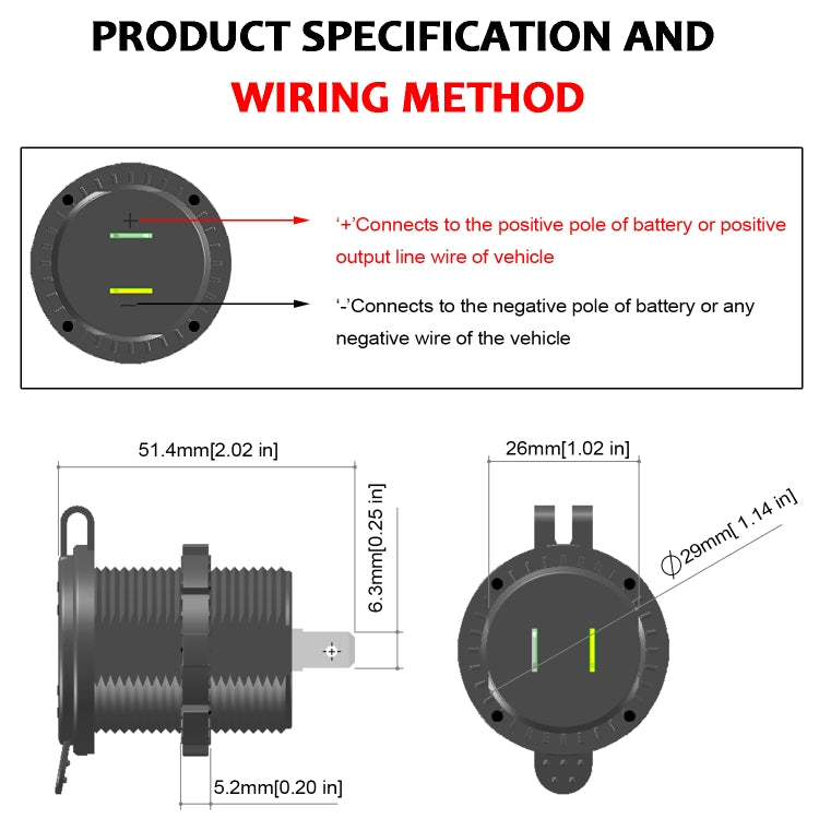 Universal Car QC3.0 Dual Port USB Charger Power Outlet Adapter 5V 2.4A IP66 with 60cm Cable(Green Light) - DIY Modified Charger by buy2fix | Online Shopping UK | buy2fix