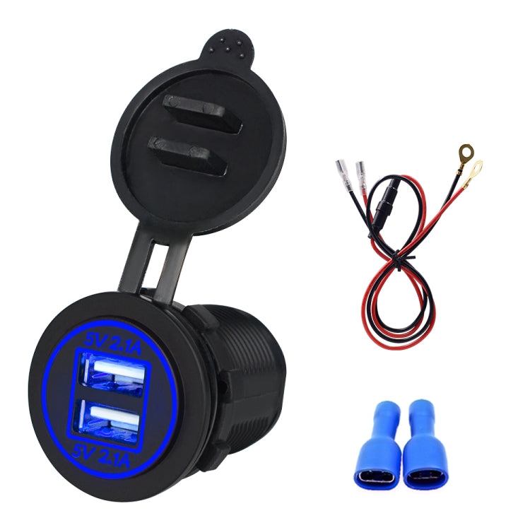 Universal Car Dual USB Charger Power Outlet Adapter 4.2A 5V IP66 with Aperture + 60cm Cable(Blue Light) by buy2fix