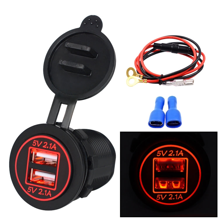 Universal Car Dual USB Charger Power Outlet Adapter 4.2A 5V IP66 with Aperture + 60cm Cable(Red Light) - DIY Modified Charger by buy2fix | Online Shopping UK | buy2fix