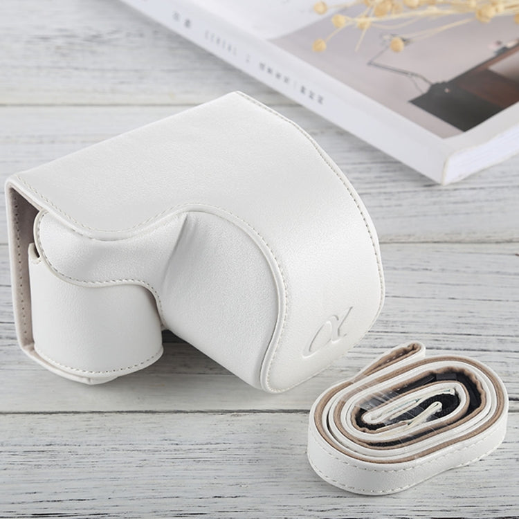 Full Body Camera PU Leather Case Bag with Strap for Sony A6000 / A6300 / Nex 6(White) - Leather Bag by buy2fix | Online Shopping UK | buy2fix