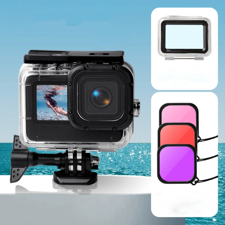 Waterproof Case + Touch Back Cover + Purple Red Pink Lens Filter for GoPro HERO10 Black / HERO9 Black - Waterproof Cases by buy2fix | Online Shopping UK | buy2fix